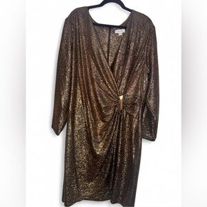 NWT Calvin Klein Shimmering Gold Long Sleeve Dress 20W